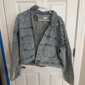 POL Light Blue Denim Jacket with Pearl Details
